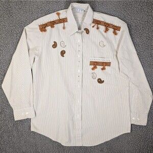 Vintage P.G.B Womens Button Up Long Sleeve Shirt Sz Med Western Rhinestones Ties